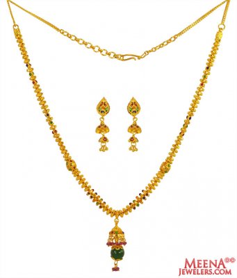 22Kt Gold  Meenakari Necklace Set ( Light Sets )