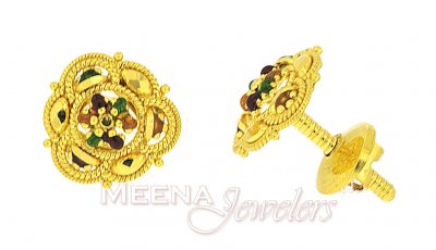 22Kt Gold Earrings with Meenakari ( 22 Kt Gold Tops )