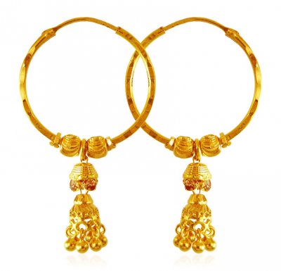 22K Gold Balls Hoop Earrings ( Hoop Earrings )