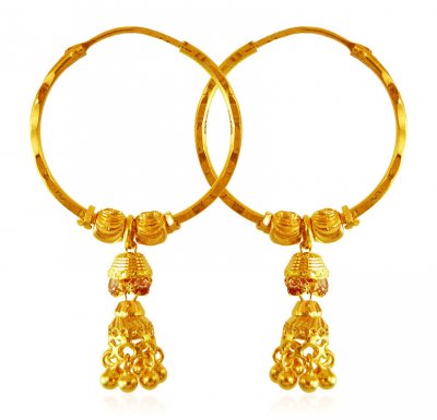 22K Gold Balls Hoop Earrings ( Hoop Earrings )