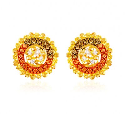 22k Gold  Earrings with Tri Color ( 22 Kt Gold Tops )
