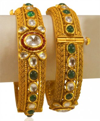 22KT Gold Antique Designer Kada 2Pc ( Antique Bangles )