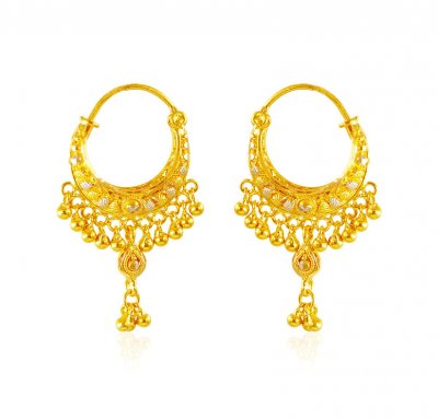 22K Two Tone Fancy Hoop Earrings ( Hoop Earrings )