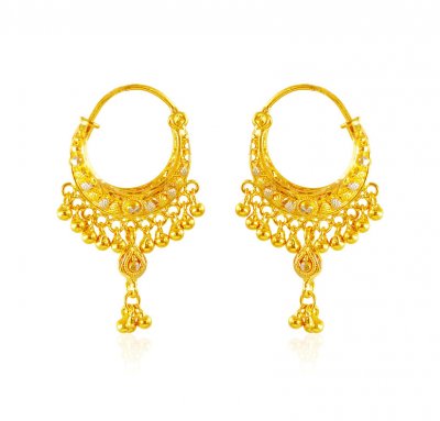 22K Two Tone Fancy Hoop Earrings ( Hoop Earrings )