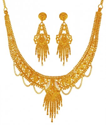 22KT Gold Necklace Earring Set ( 22 Kt Gold Sets )