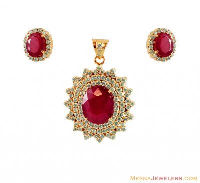 18K Diamond Ruby Pendant Set ( Diamond Pendant Sets )