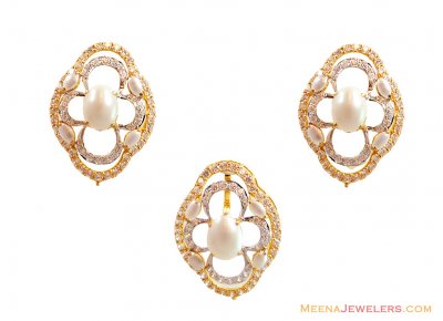 22K Designer Pearl CZ Pendant Set  ( Precious Stone Pendant Sets )