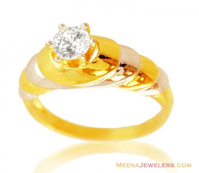 Two Tone 22K Signity Solitaire Ring ( Ladies Signity Rings )