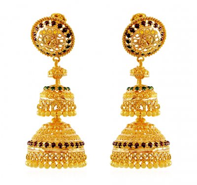 Layered Chandelier Gold Jhumka ( 22Kt Gold Fancy Earrings )