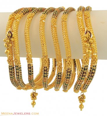 Meenakari Wavy Bangles Set ( Set of Bangles )