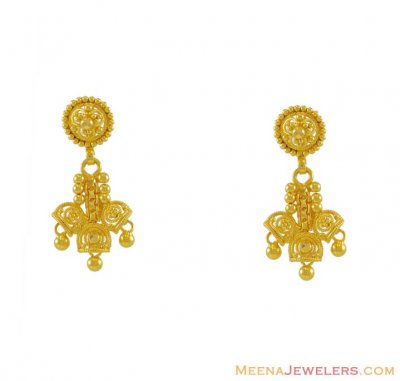 22K Yellow Gold Hanging Earrings ( 22Kt Gold Fancy Earrings )