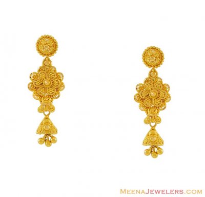 22K Fancy Filigree Earrings ( 22Kt Gold Fancy Earrings )