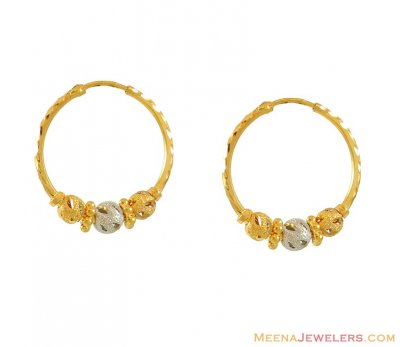 22K 2 Tone Hoop Earrings ( Hoop Earrings )