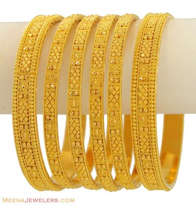 22K Gold Bangles (6 Pcs Set) ( Set of Bangles )