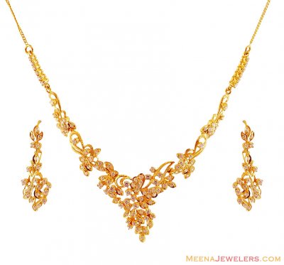 22K Fancy CZ Necklace Set ( Gold Designer Sets )