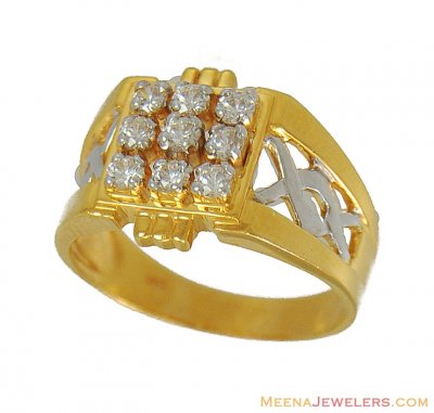 22Kt Mens Two Tone Signity Ring ( Mens Signity Rings )