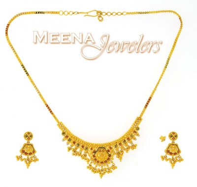 22K Yellow Gold Three Piece Necklace Set ( Light Sets )