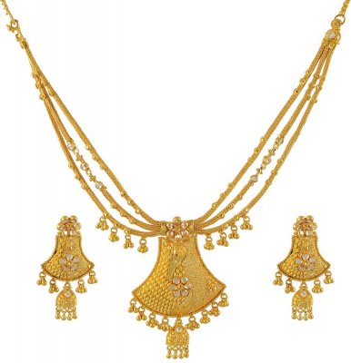 Gold Designer Necklace Set - StGo4238 - 22K Gold (multi layered chained