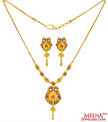 22K Gold Meenakari Necklace Set ( Gold Designer Sets )