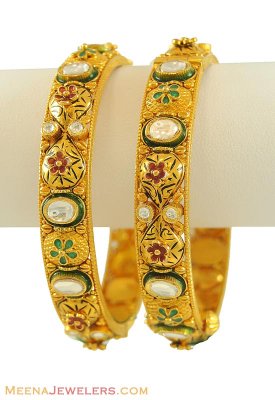 22k Kundan Bangles Kada(2 pcs) ( Antique Bangles )