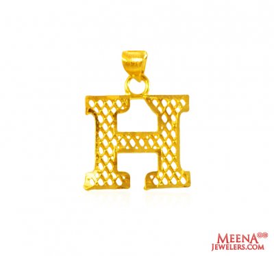 22Kt Gold Initial Pendant (H) ( Initial Pendants )