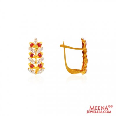 22Kt Gold CZ Colored stone Earrings ( Precious Stone Earrings )