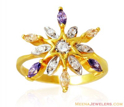 Colored Stones Star Shaped Ring 22k ( Ladies Signity Rings )