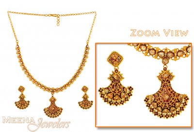 22Kt Gold Antique Necklace Set ( Antique Necklace Sets )