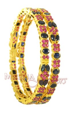 Gold Sapphire, Ruby Bangles ( Precious Stone Bangles )