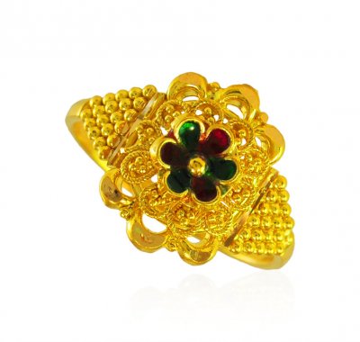 22K Gold Meenakari Ring ( Ladies Gold Ring )