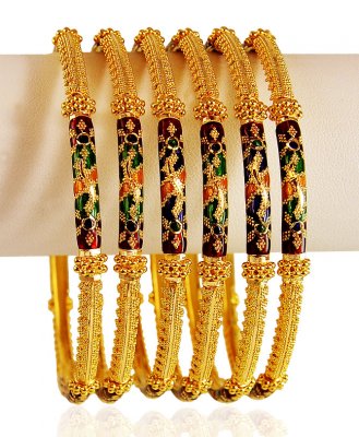 22 K Gold Meena Pipe Bangles 6 PCs ( Set of Bangles )