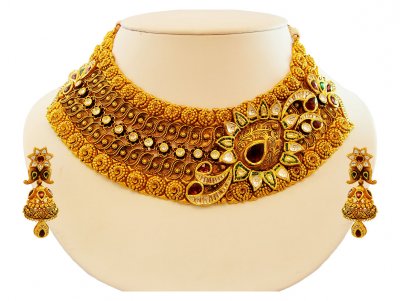 22K Gold Bridal Necklace Set ( Antique Necklace Sets )