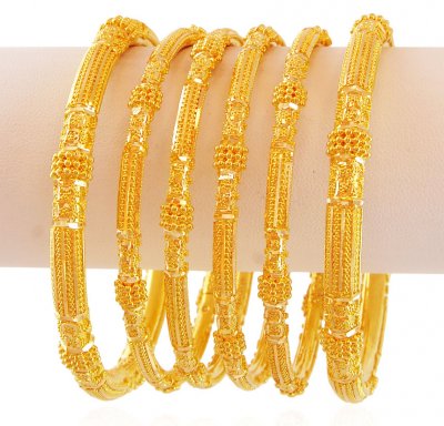 Gold Bangles Set(Set of 6) - BaSt17422 - 22k gold pipe bangles set (6 ...