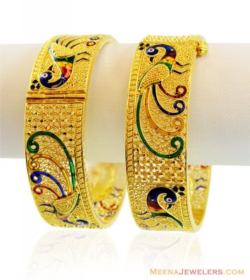 Designer Peacock Gold Kada (2PC) ( Kadas )