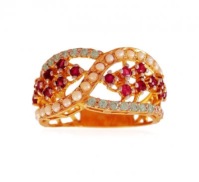 Gold Colored Stones Ring ( Ladies Rings with Precious Stones )