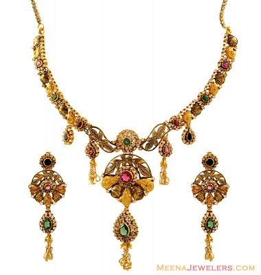 Polki Antique Kundan Necklace Set ( Antique Necklace Sets )