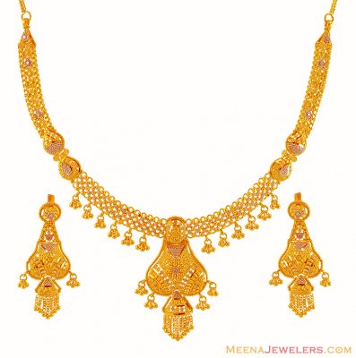 22K Gold Two Tone Necklace Set ( 22 Kt Gold Sets )