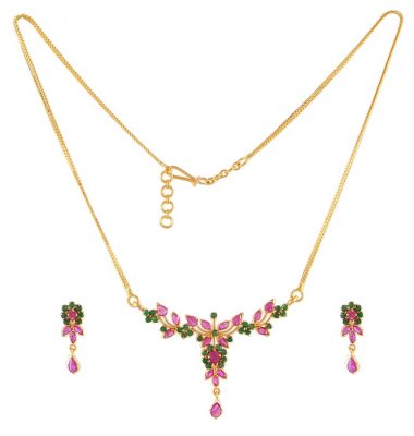 22Kt Gold Ruby and Emerald Set ( Combination Necklace Set )