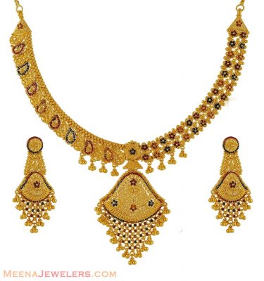 22Kt Meenakari Necklace Set ( 22 Kt Gold Sets )