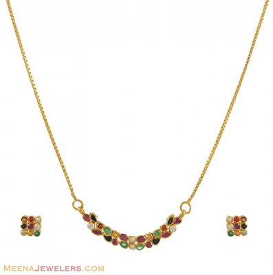 Navaratan Neckalce Set (22K Gold) ( Combination Necklace Set )