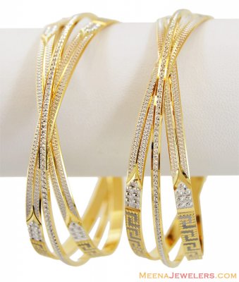 22K Designer Rhodium Kadas (Pair) ( Two Tone Bangles )