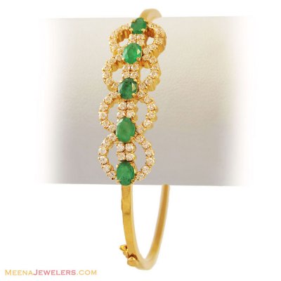 22k Designer Emerald,CZ  Bangle ( Precious Stone Bangles )