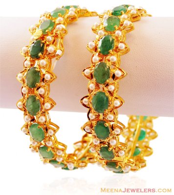 22K Emerald And Pearl Kada (ONLY 1 PC) ( Precious Stone Bangles )