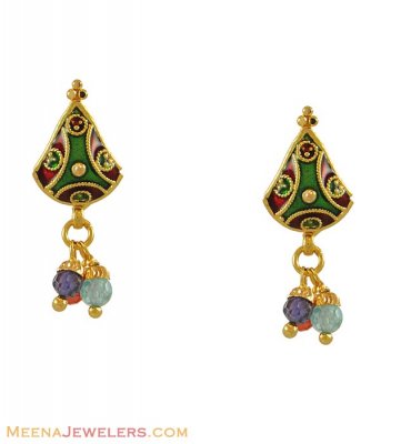 22K Designer Meenakari Earrings ( 22Kt Gold Fancy Earrings )