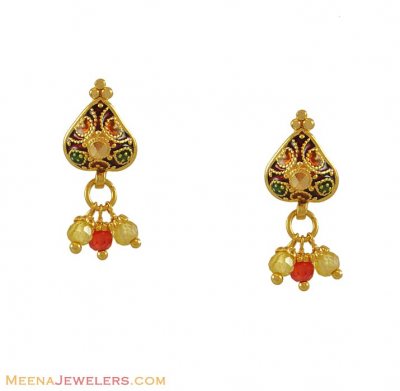 22k Earrings With Beads - ErFc7326 - 22k gold meenakari earrings ...