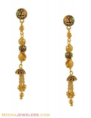 22k Meenakari Gold Earrings ( 22Kt Gold Fancy Earrings )