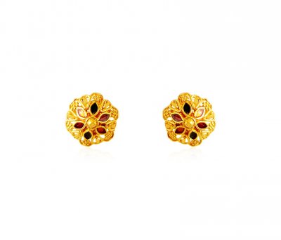 22k Gold Enamel Earrings ( 22 Kt Gold Tops )