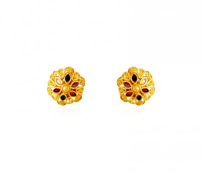 22k Gold Enamel Earrings ( 22 Kt Gold Tops )