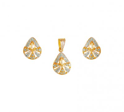 22K Signity Pearl Pendant Set ( Fancy Pendant Set )