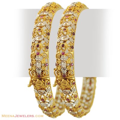 22k Antique Stones Kada(2 Pcs) ( Antique Bangles )